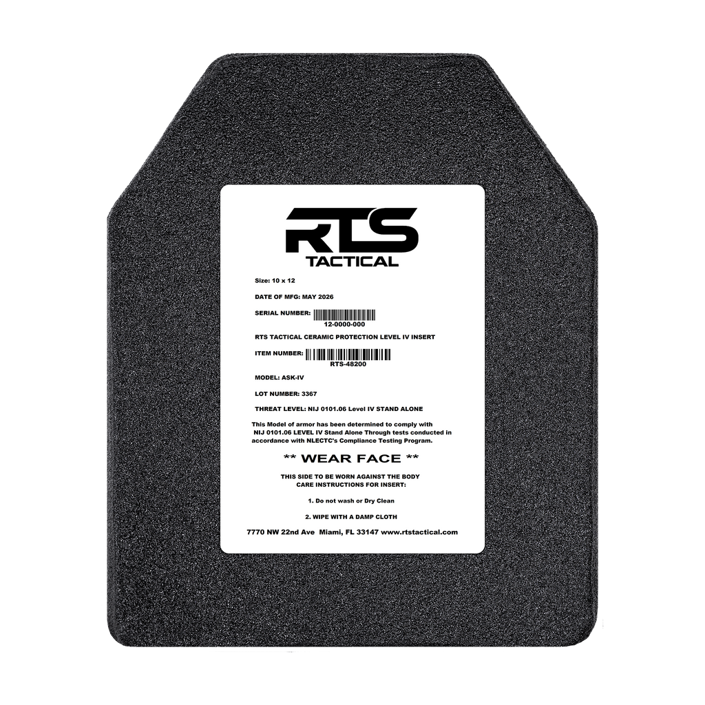 RTS Tactical Ceramic NIJ 0101.07 RF3 (Level IV) Rifle Protection Plate Insert - 10 X 12